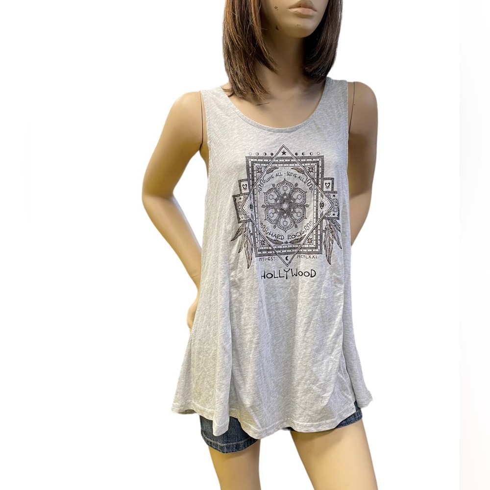Hard Rock Couture Gray Laced Back Tank Top Black Graphics Size Large - Picture 3 of 10